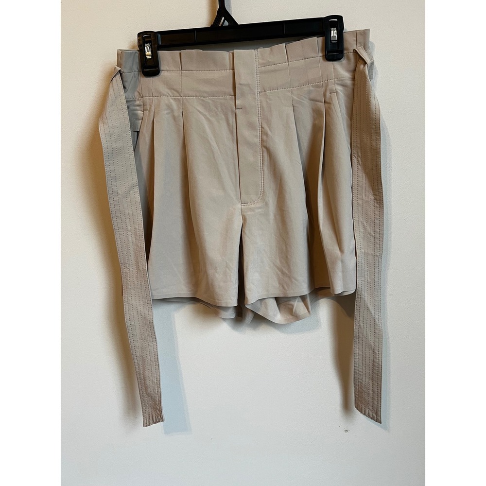 Athleta Skyline Shorts Women Sz 4 Beige Paperbag  Belted‎ Stretch Athleisure